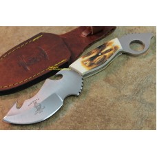 8.75" Bone Collector Fixed Blade Gut Hook Skinning Hunting Camping Fishing Bowie Knife With Leather Sheath 